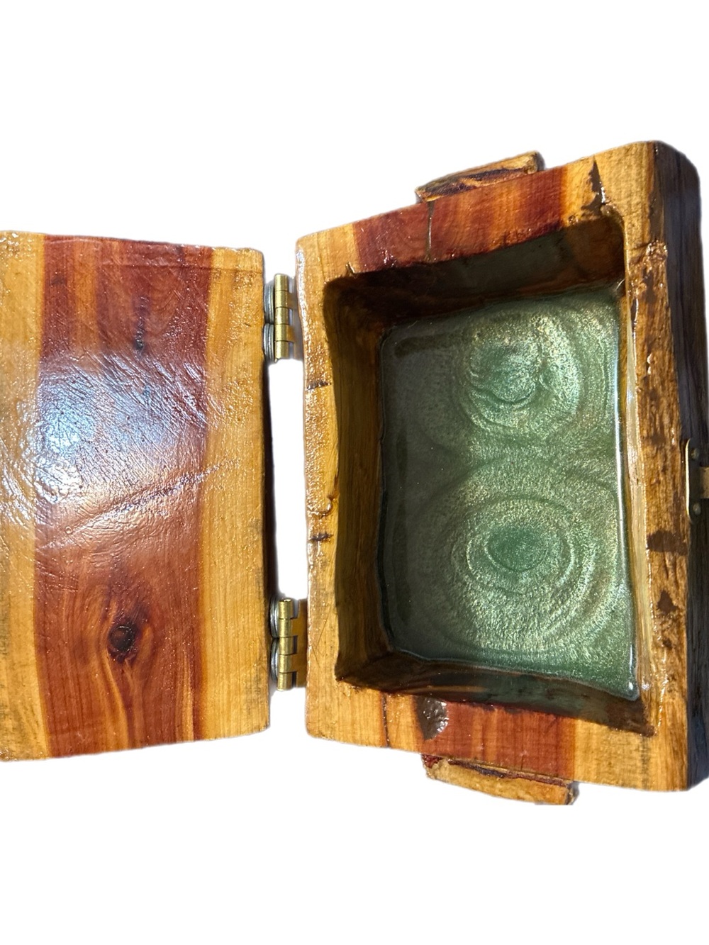 Handcrafted Wooden Jewelry Box with Green Velvet Lining - Picture 5 of 7